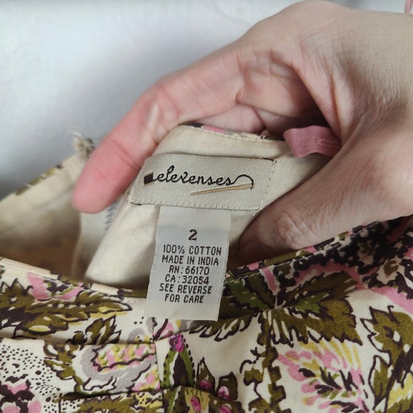 Vintage Anthropologie Elevenses Dress Womens 2 Cream Floral Print Sequins Boho - Picture 12 of 13